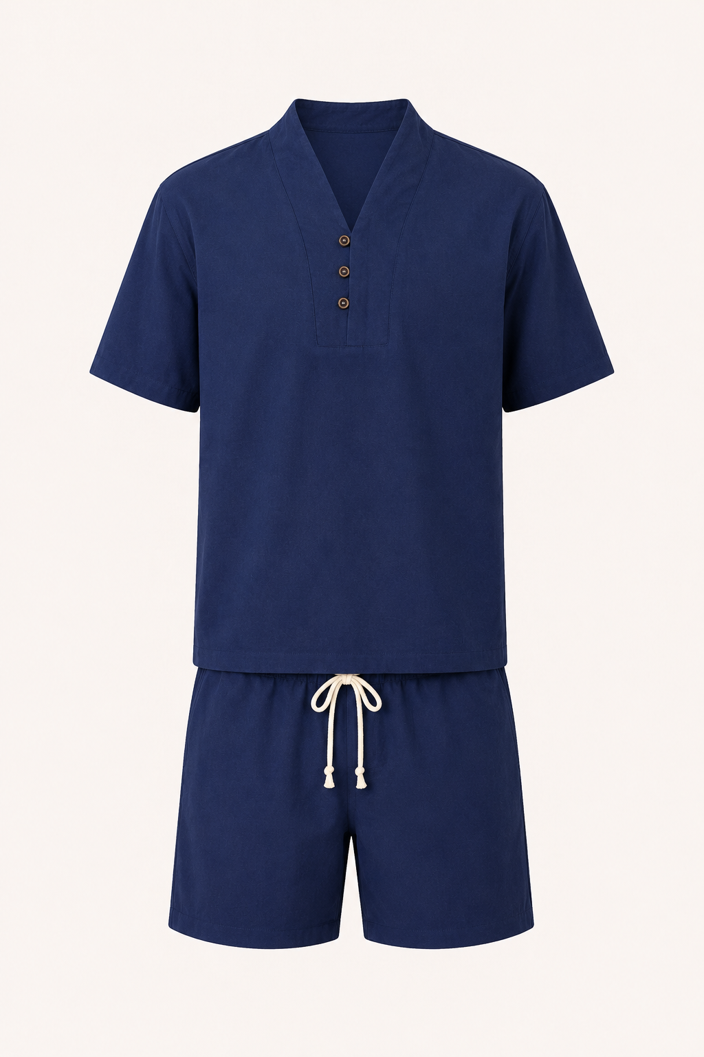 Conjunto hombre lino algodón camisa cuello mao short cintura elástica - Armin