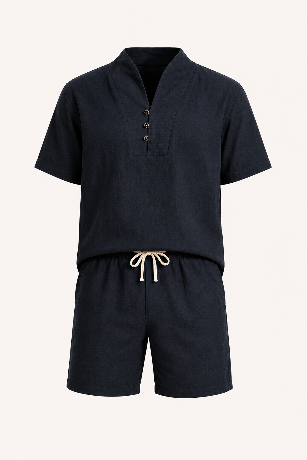 Conjunto hombre lino algodón camisa cuello mao short cintura elástica - Armin