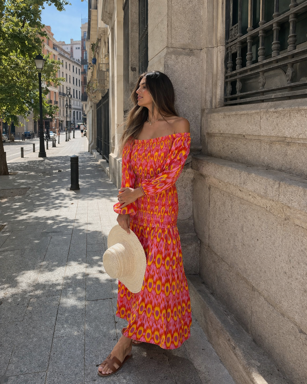 Vestido largo con hombros al descubierto y cuerpo fruncido para mujer - Anna