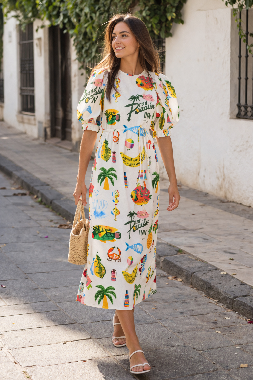 Vestido estampado con manga abullonada para el verano cómodo y casual - Stella