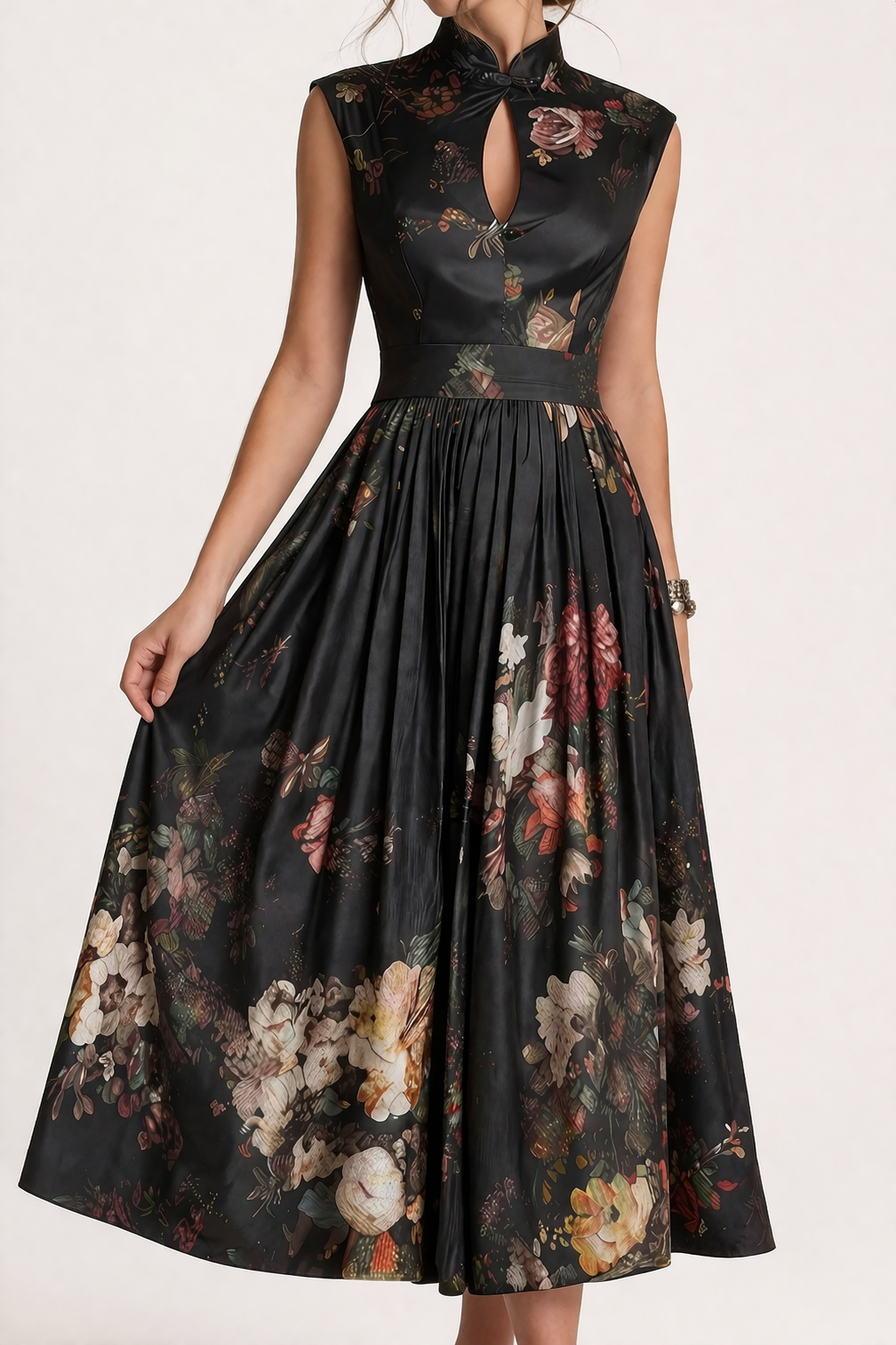 Vestido midi floral de estilo elegante y femenino para mujer - Giada