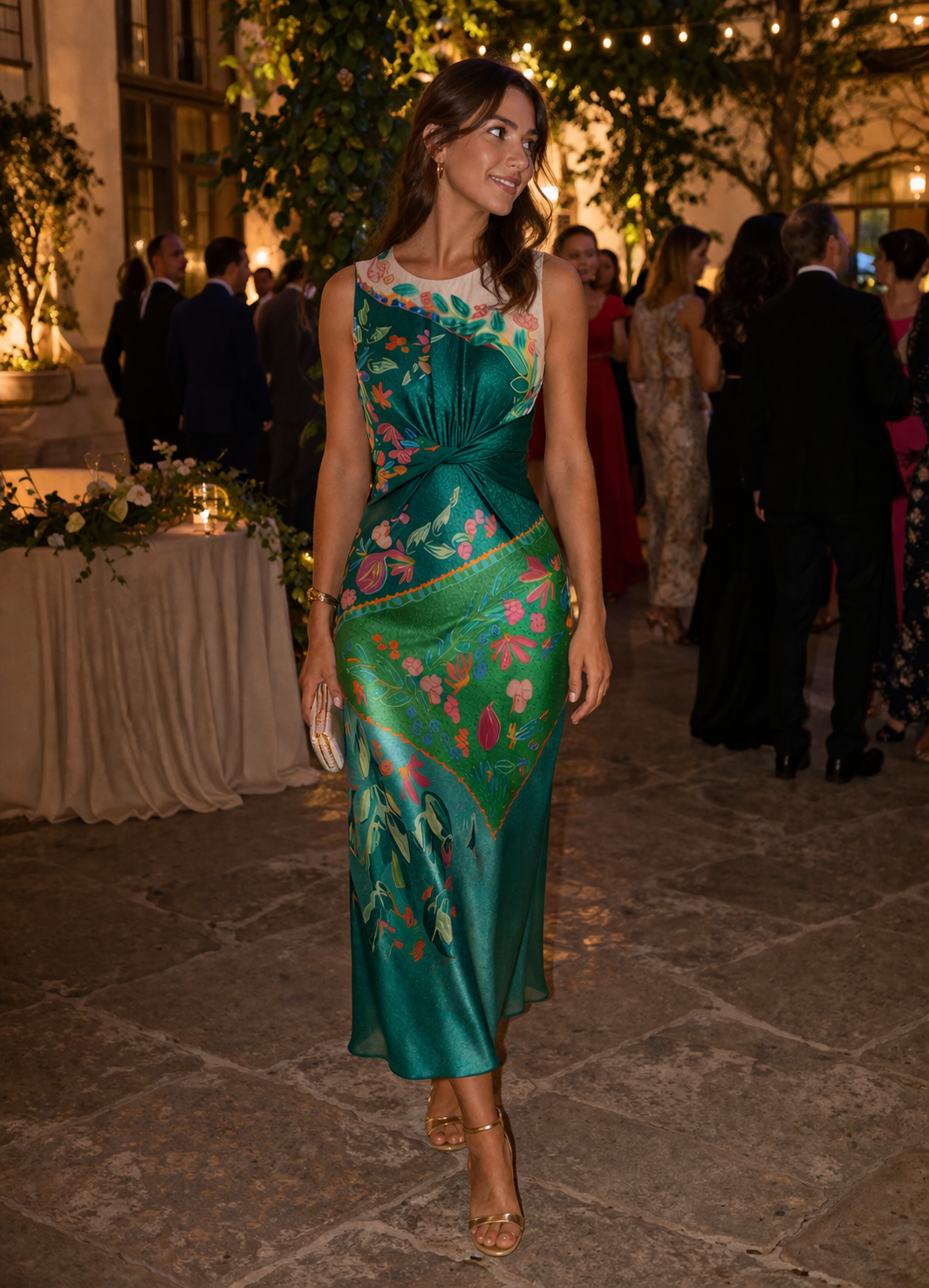 Vestido midi sin mangas con estampado elegante para eventos de verano - Agnese
