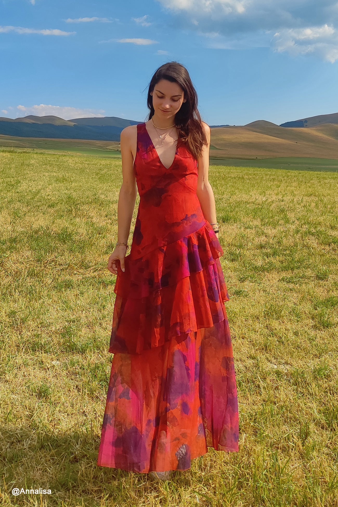 Vestido largo para mujer estampado floral con volantes - Camila