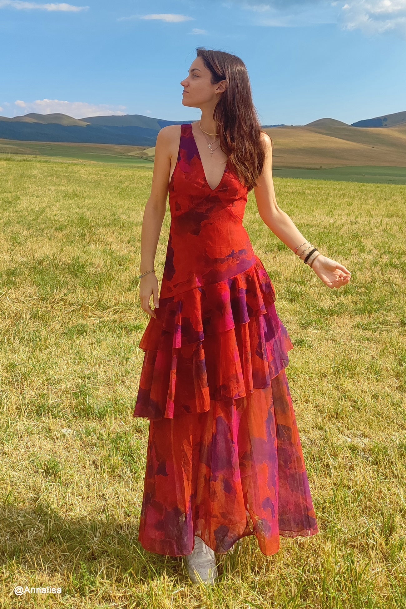 Vestido largo para mujer estampado floral con volantes - Camila