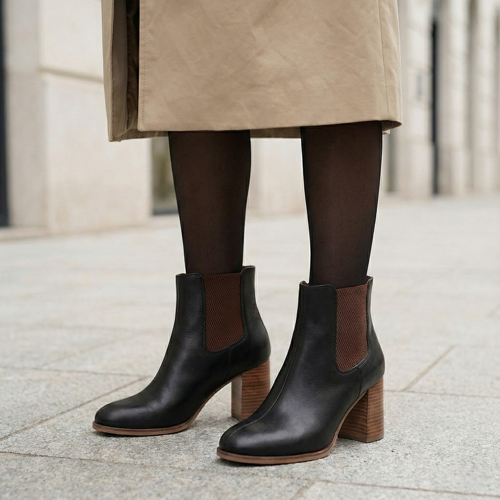 Botines elásticos geométricos para mujer caña media con tacón cómodo y ajuste fácil
