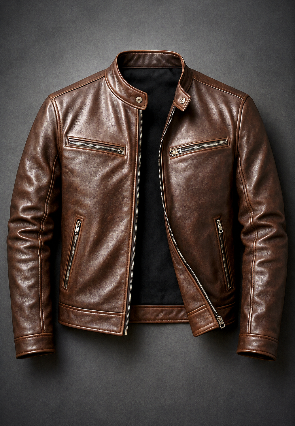 Cazadora biker hombre efecto piel cuello mao cuatro bolsillos cremallera corta - Kaelor