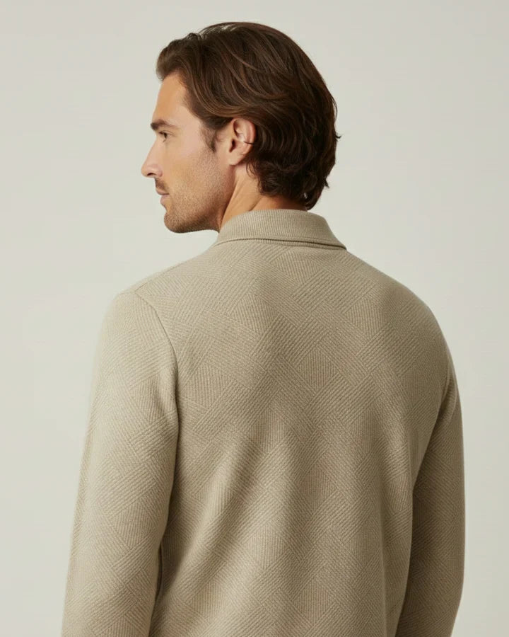 Jersey hombre cuello polo media cremallera punto texturizado canalé versátil - Gauthier