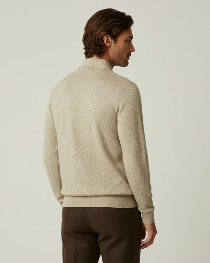 Jersey hombre cuello polo media cremallera punto texturizado canalé versátil - Gauthier