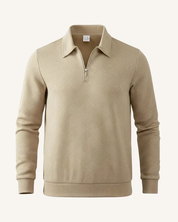 Jersey hombre cuello polo media cremallera punto texturizado canalé versátil - Gauthier