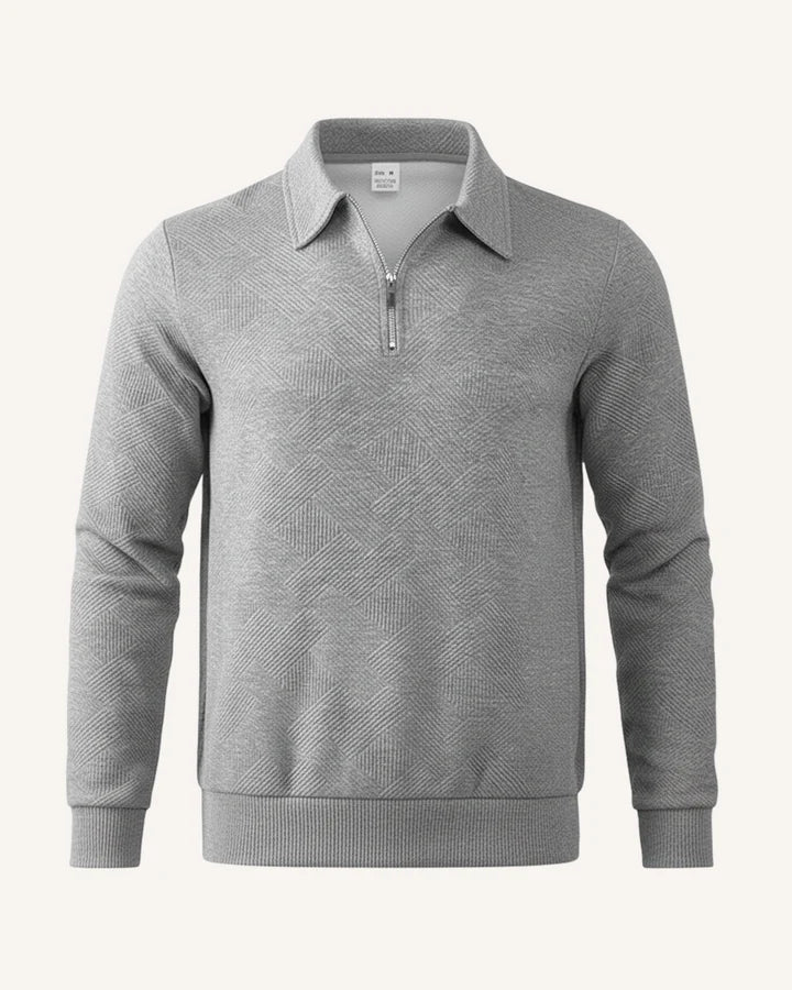 Jersey hombre cuello polo media cremallera punto texturizado canalé versátil - Gauthier