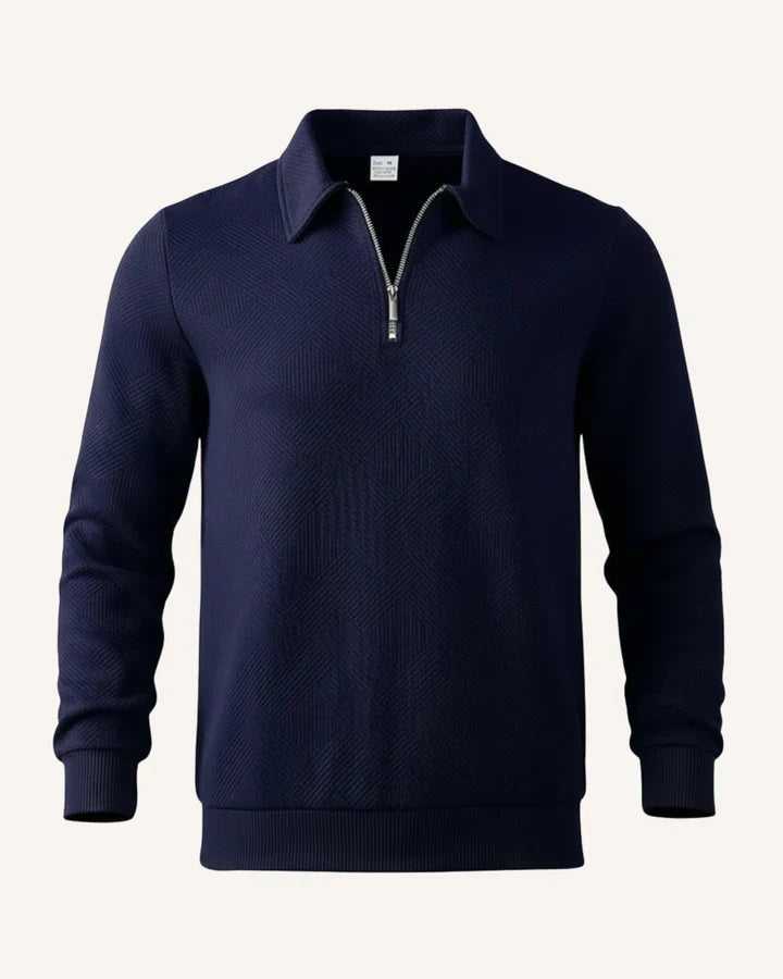 Jersey hombre cuello polo media cremallera punto texturizado canalé versátil - Gauthier