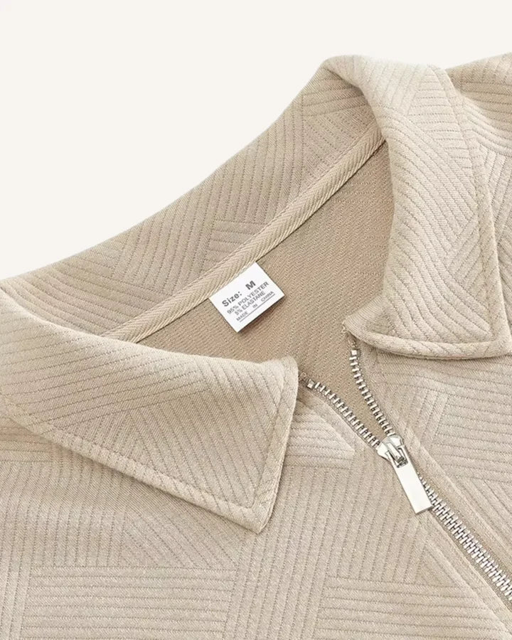 Jersey hombre cuello polo media cremallera punto texturizado canalé versátil - Gauthier