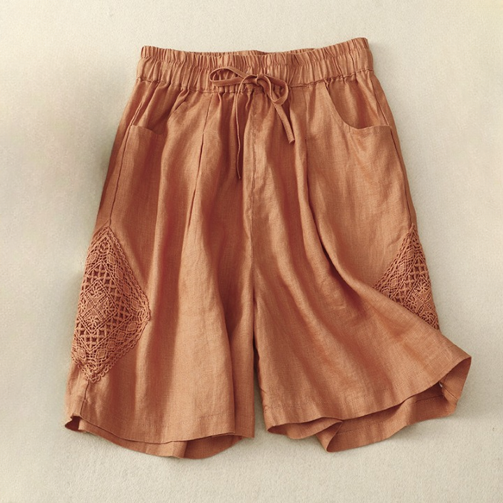 Shorts de lino para mujer con bordado lateral y cintura ajustable - Paloma