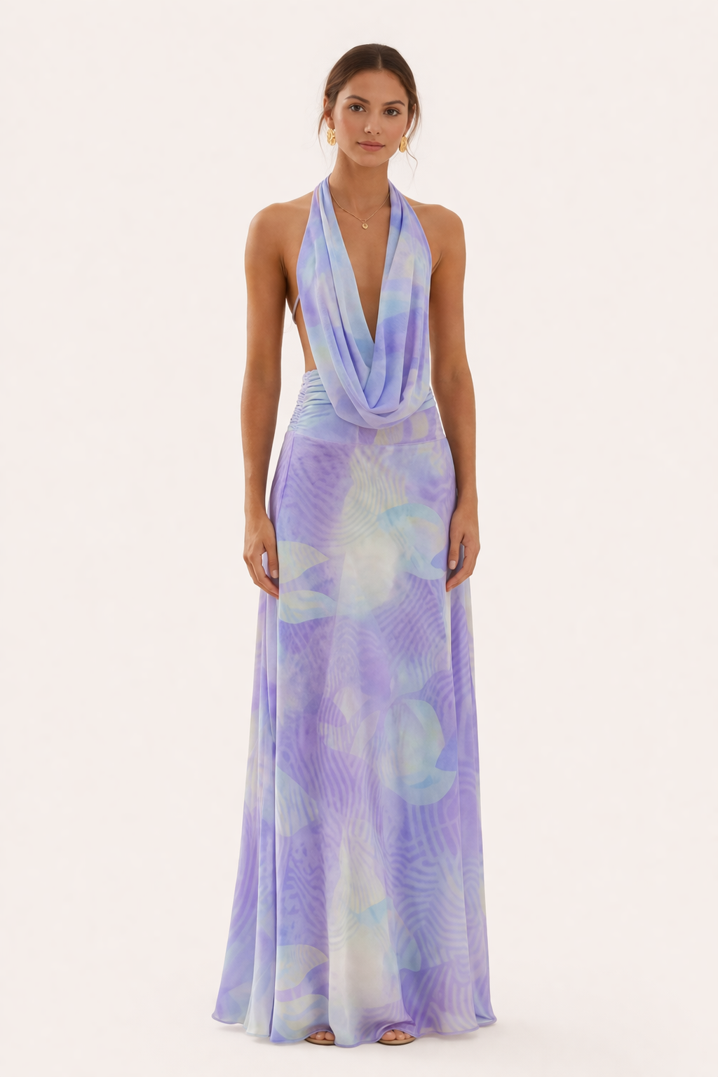 Vestido largo con cuello halter y caída drapeada para mujer - Livia