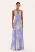 Vestido largo con cuello halter y caída drapeada para mujer - Livia