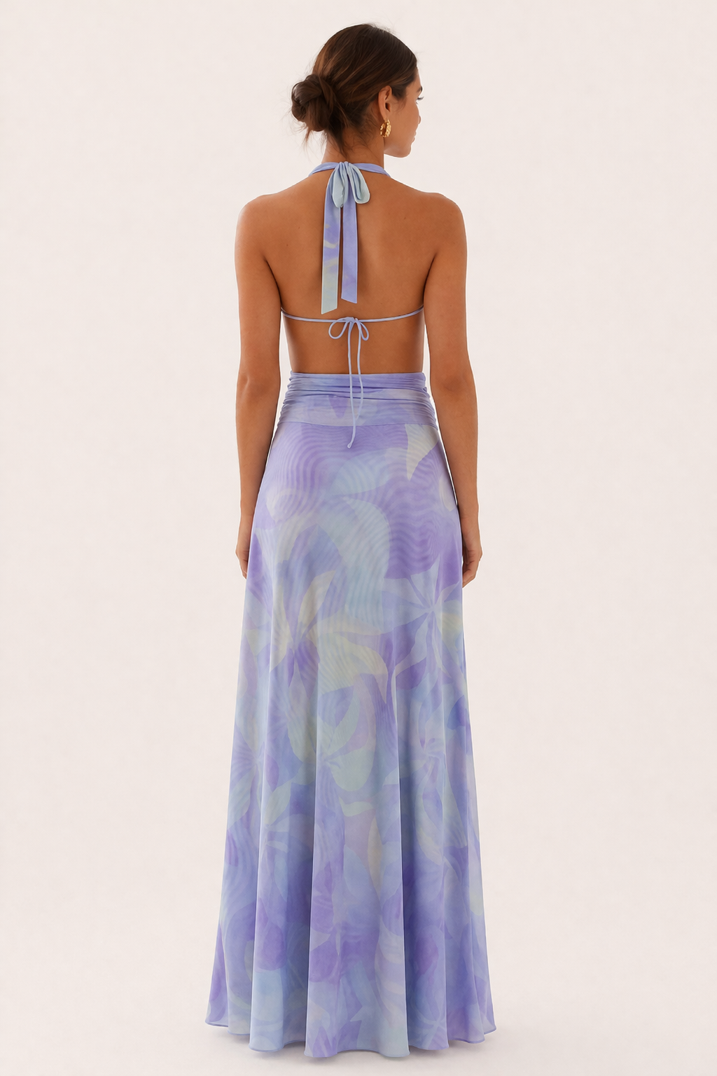 Vestido largo con cuello halter y caída drapeada para mujer - Livia
