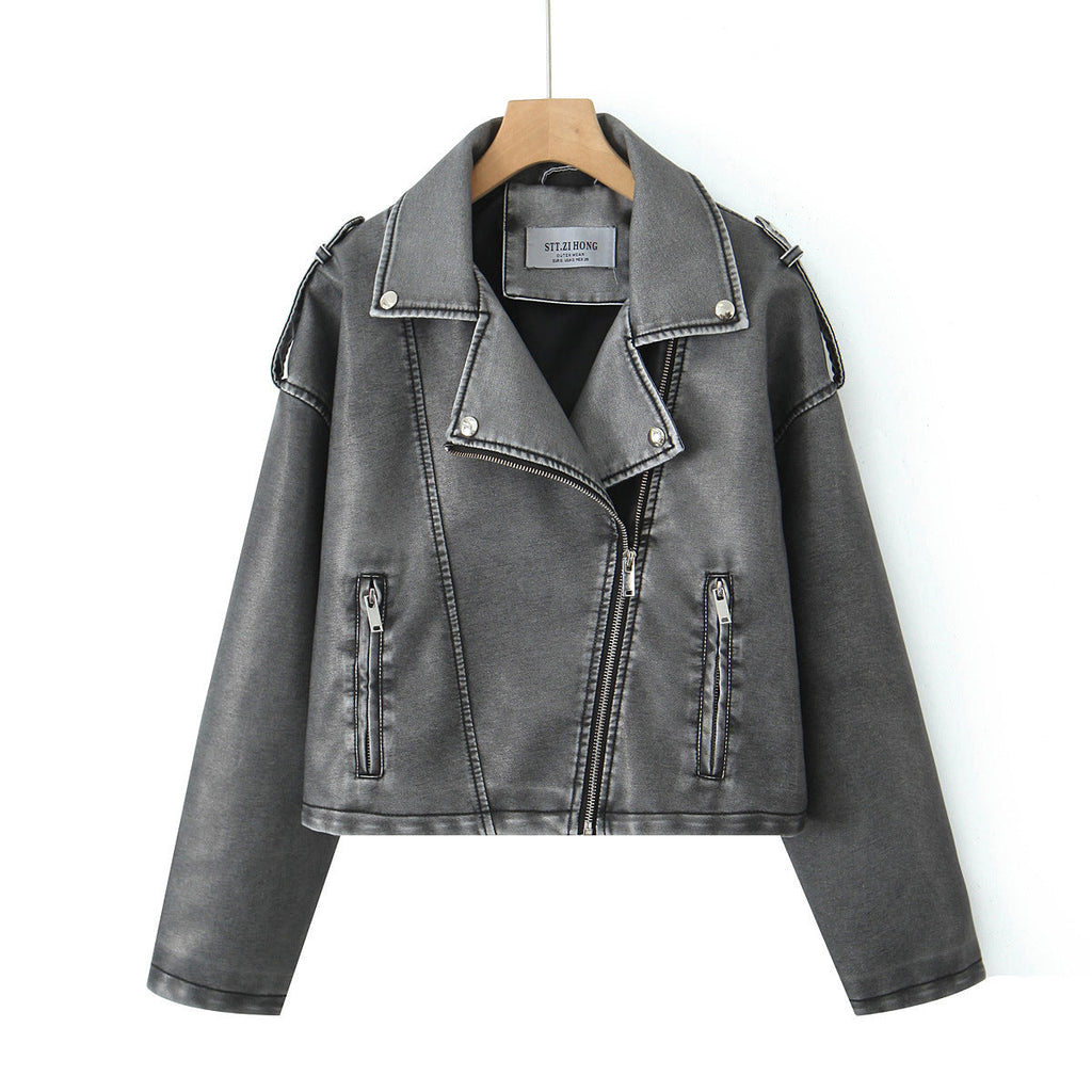 Chaqueta biker para mujer de corte corto recto - Selmira