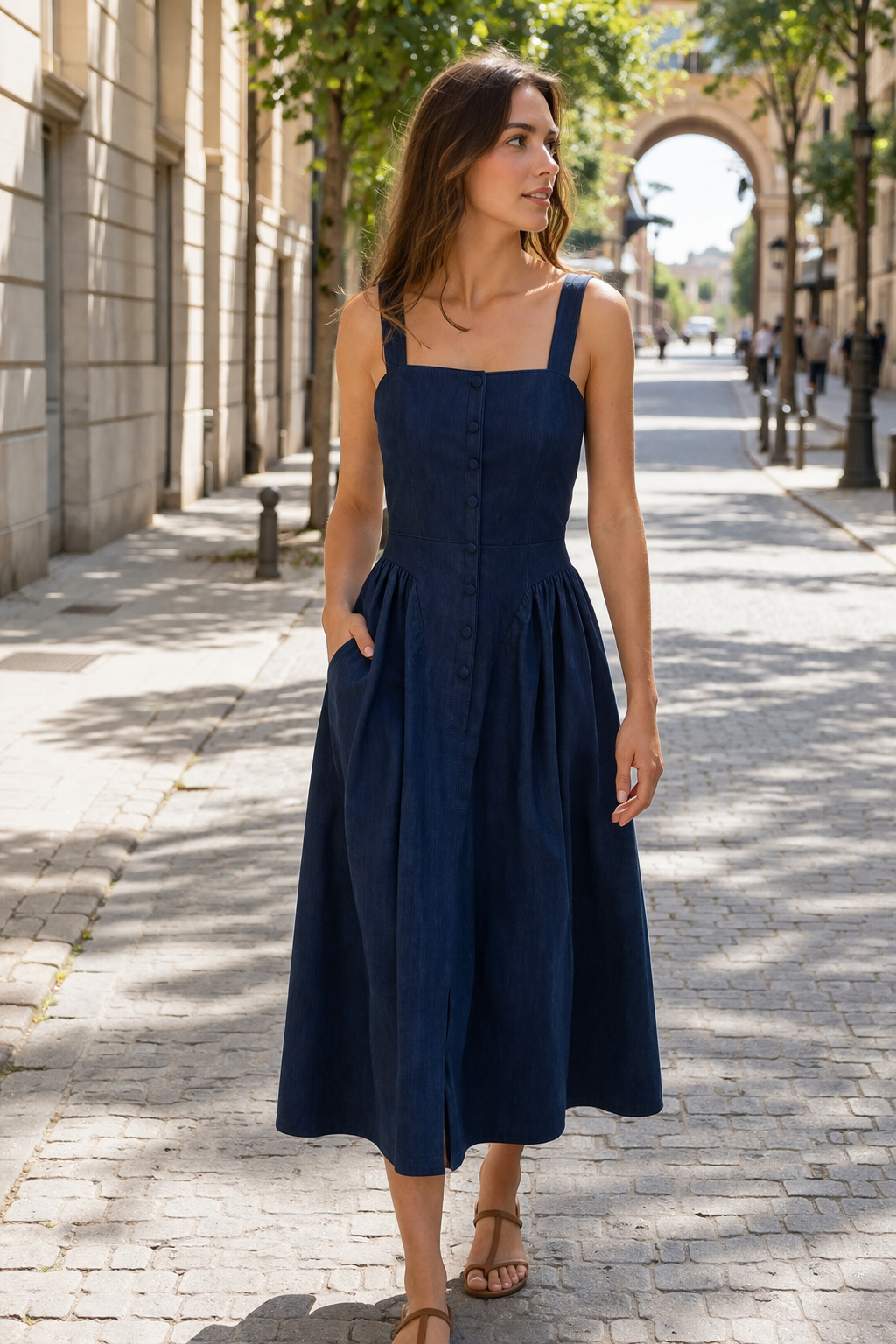 Vestido midi de tirantes para mujer estilo casual y veraniego cómodo - Marie