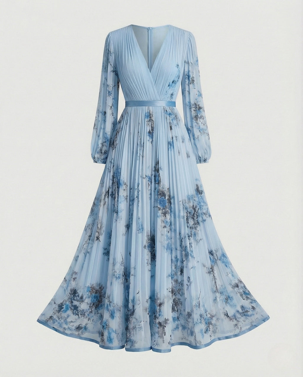 Vestido maxi plisado con manga larga y escote cruzado para mujer - Alwine
