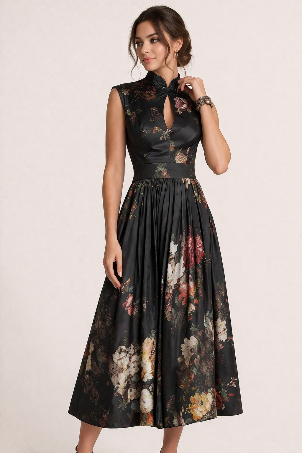 Vestido midi floral de estilo elegante y femenino para mujer - Giada