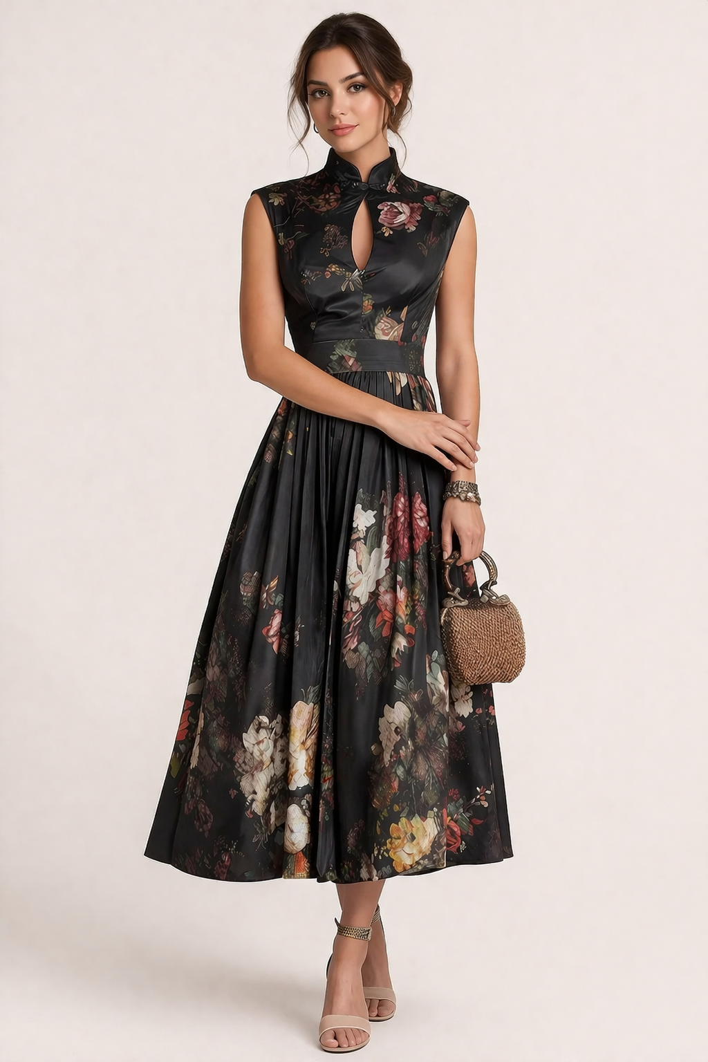 Vestido midi floral de estilo elegante y femenino para mujer - Giada