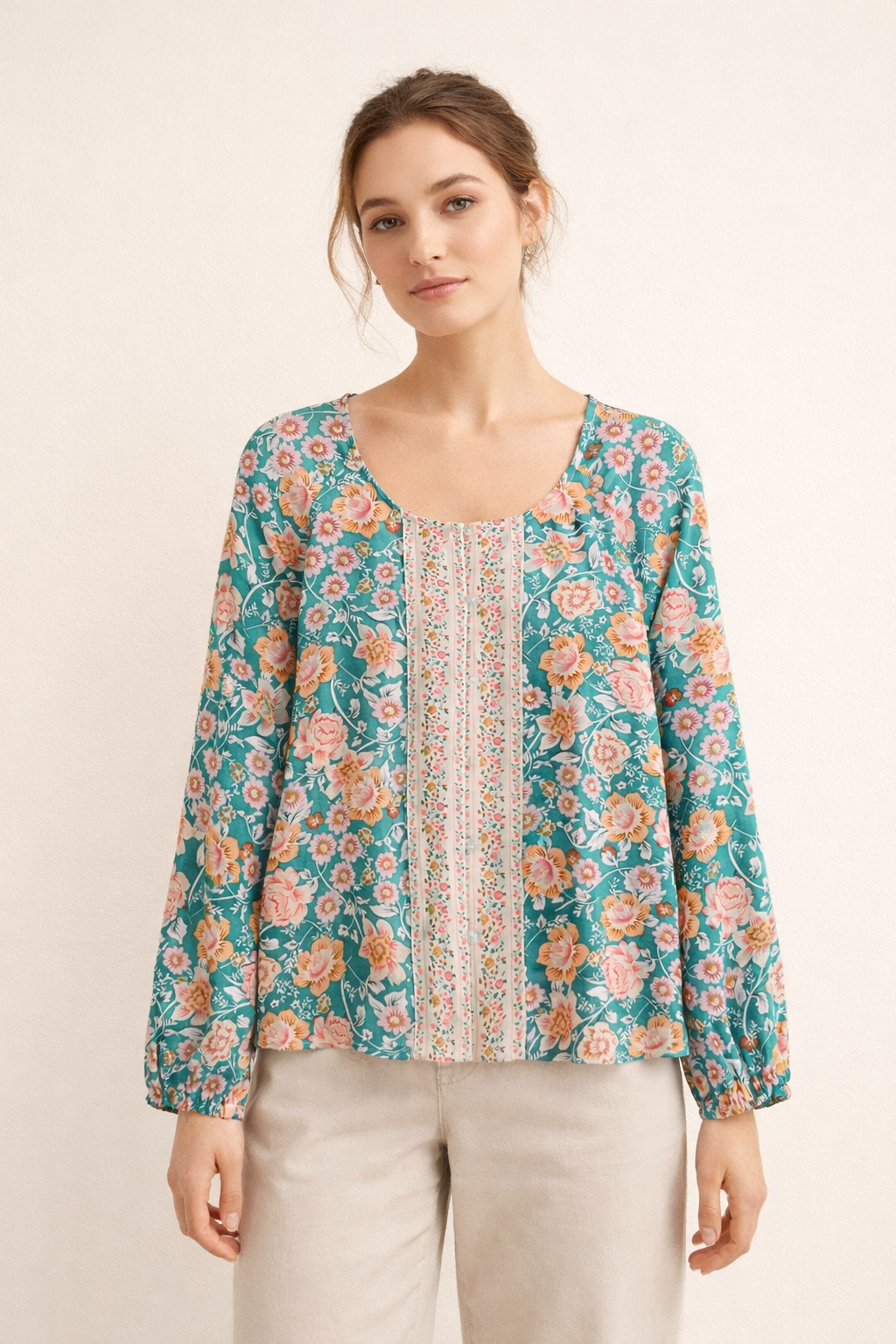 Blusa de manga larga con estampado floral para mujer - Matilde