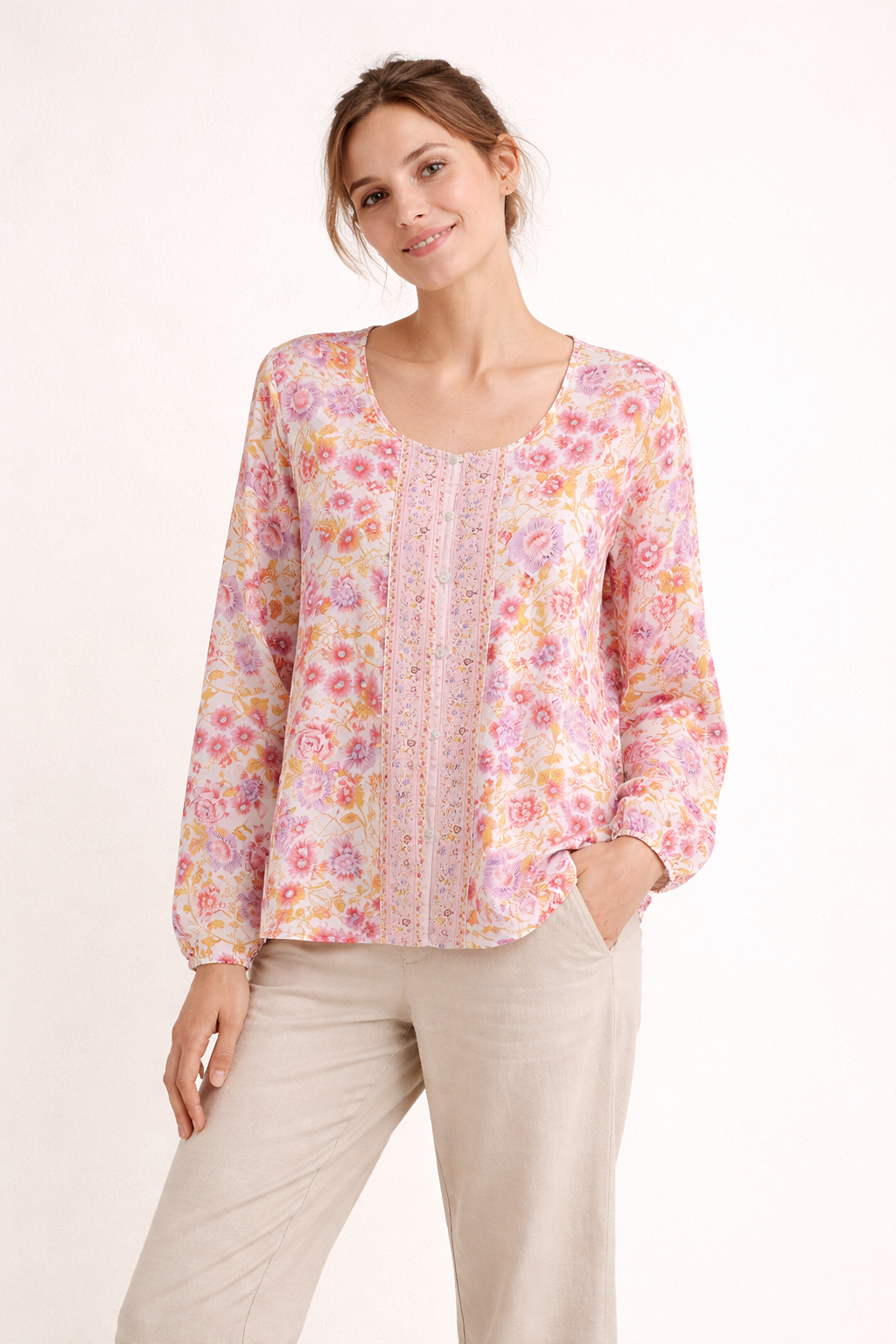 Blusa de manga larga con estampado floral para mujer - Matilde