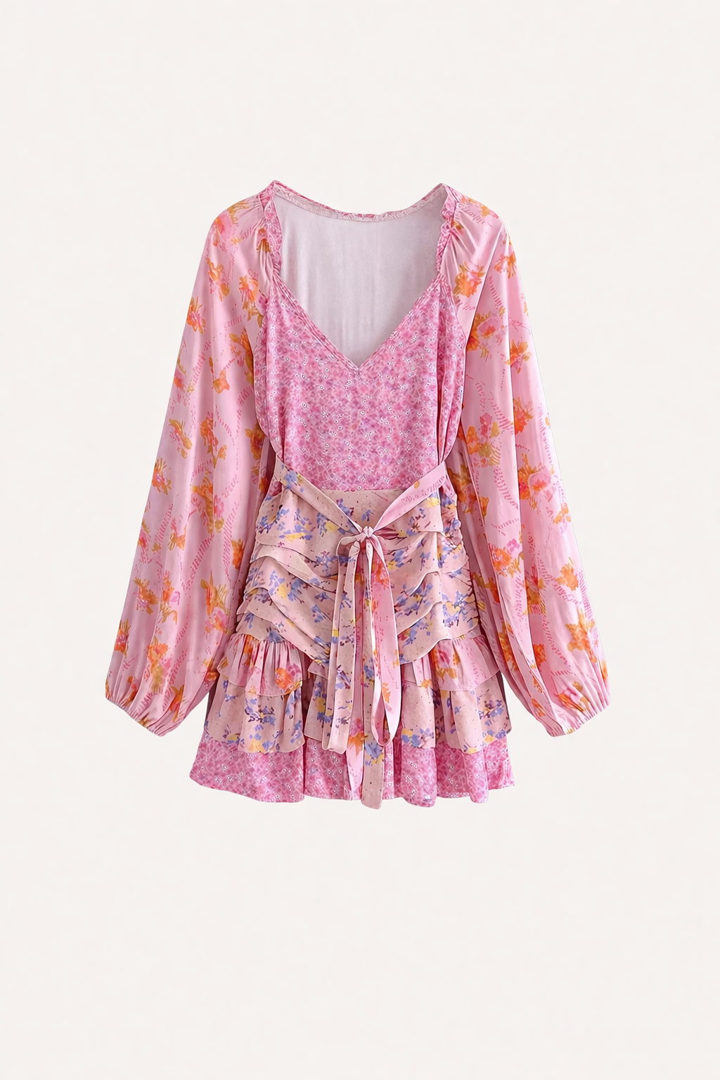 Vestido corto estilo boho con cruce en escote y volantes para mujer - Cinzia
