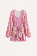 Vestido corto estilo boho con cruce en escote y volantes para mujer - Cinzia