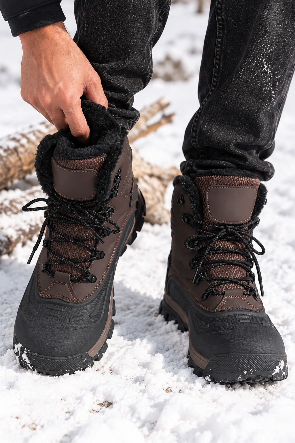 Botas nieve hombre caña alta cordones metálicos suela dentada outdoor invierno - Vardek