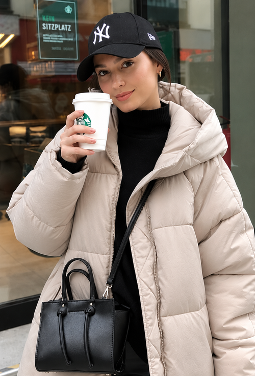 Abrigo acolchado largo mujer capucha oversize media pantorrilla cálido invierno - Odette
