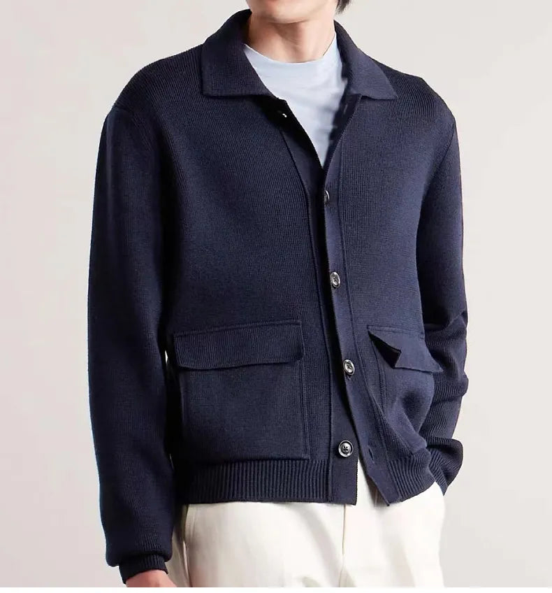 Beau - Cárdigan masculino con bolsillos de parche