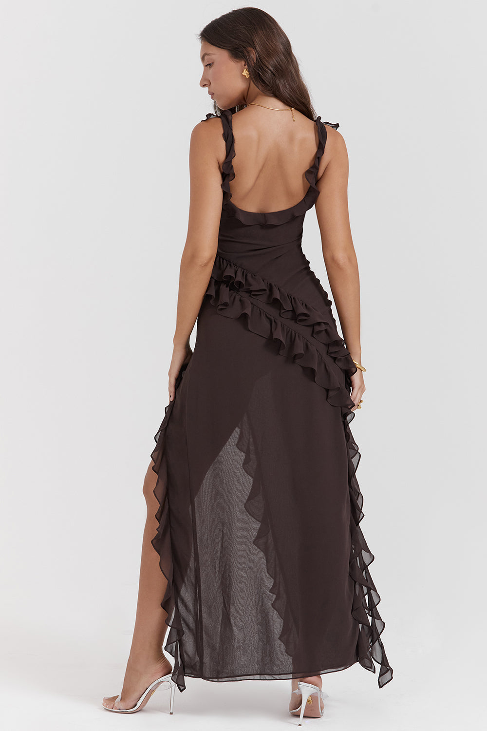 Vestido largo con abertura y volantes para fiesta para mujer - Agathe