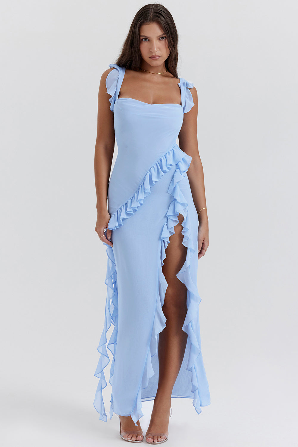 Vestido largo con abertura y volantes para fiesta para mujer - Agathe