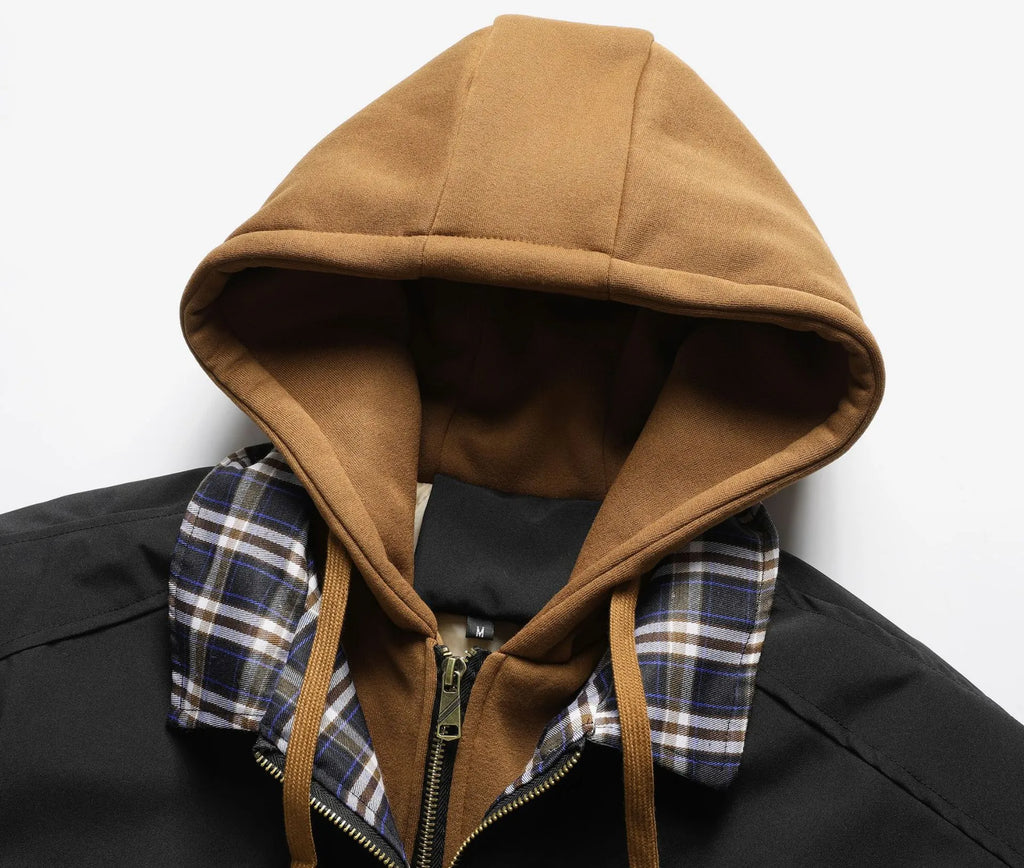 Cazadora bomber hombre acolchada capucha superpuesta interior cuadros urbano - Damián