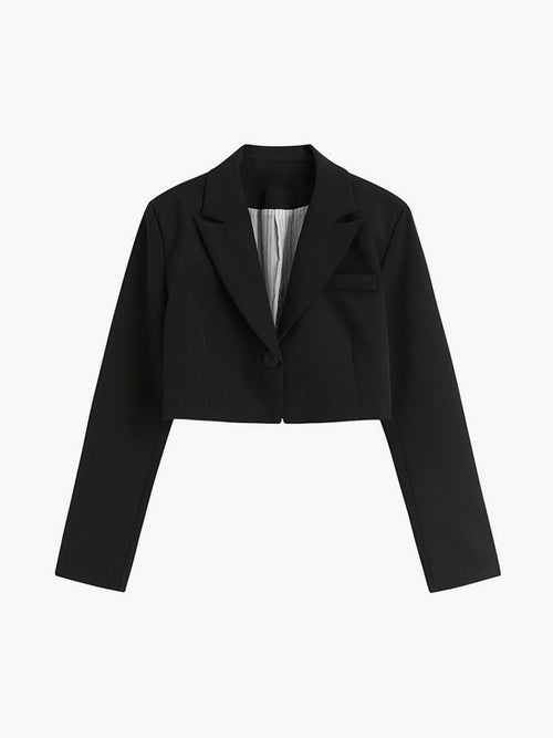 Blazer cropped mujer estilo sastre corte recto un botón solapas cintura - Selina