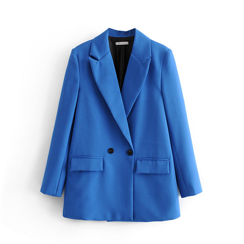 Blazer cruzada mujer corte recto solapas pico manga larga clásica elegante - Greta