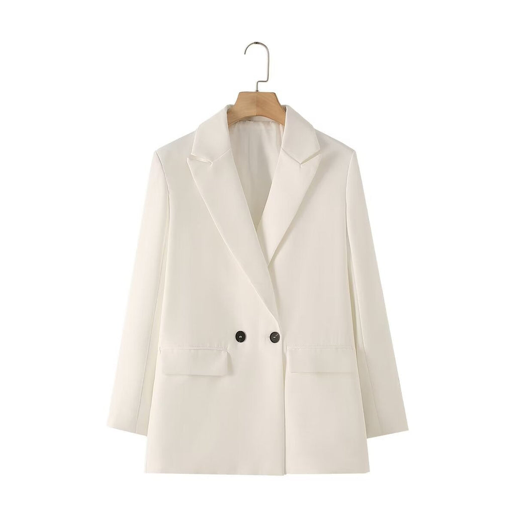 Blazer cruzada mujer corte recto solapas pico manga larga clásica elegante - Greta