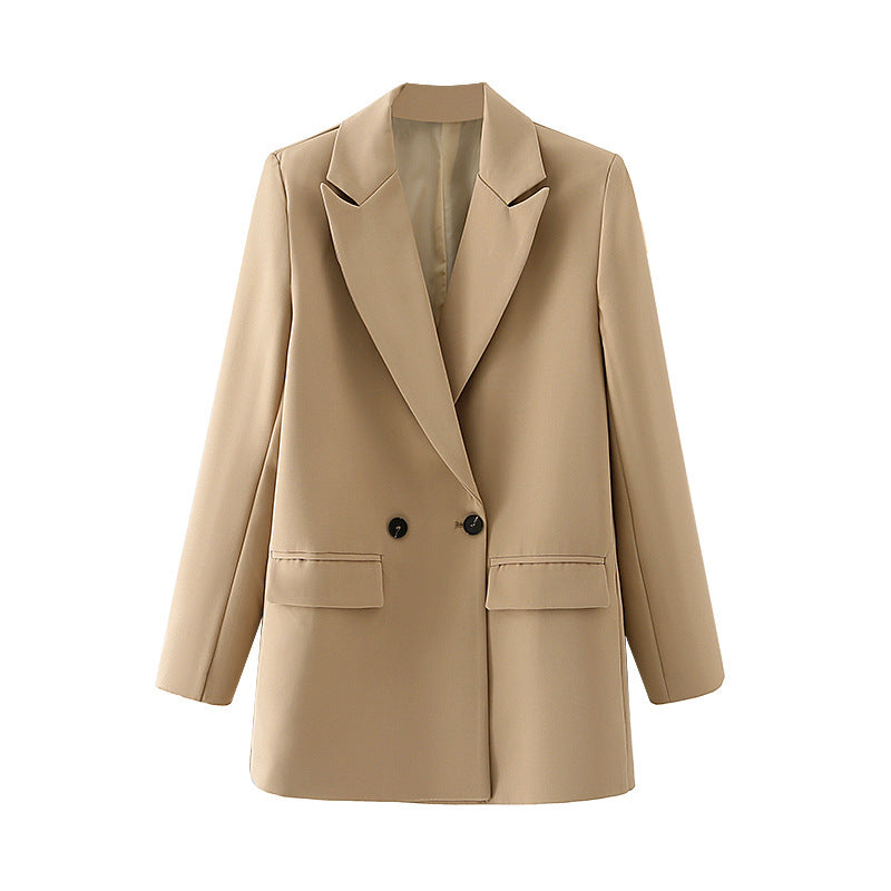 Blazer cruzada mujer corte recto solapas pico manga larga clásica elegante - Greta