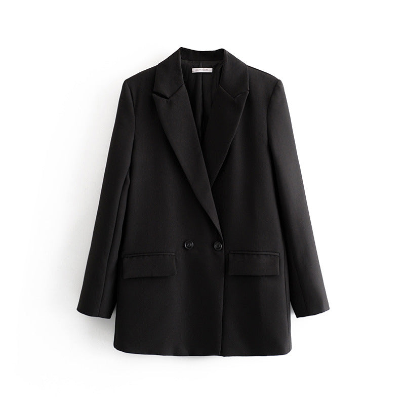 Blazer cruzada mujer corte recto solapas pico manga larga clásica elegante - Greta