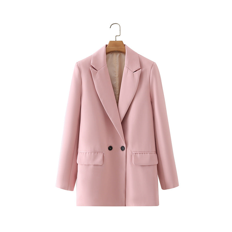 Blazer cruzada mujer corte recto solapas pico manga larga clásica elegante - Greta