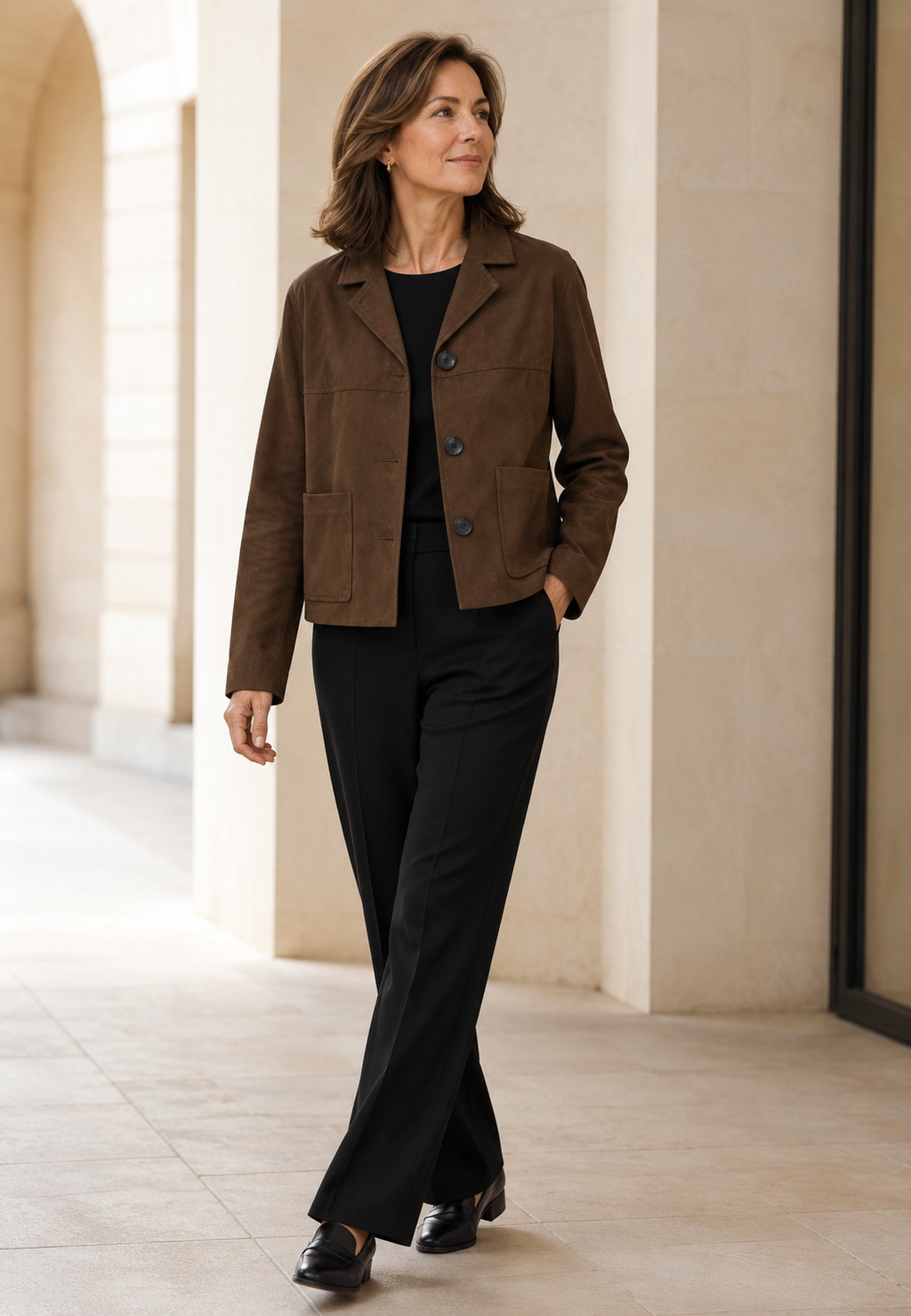 Blazer efecto ante mujer corte recto solapas botones bolsillos casual elegante - Sarah