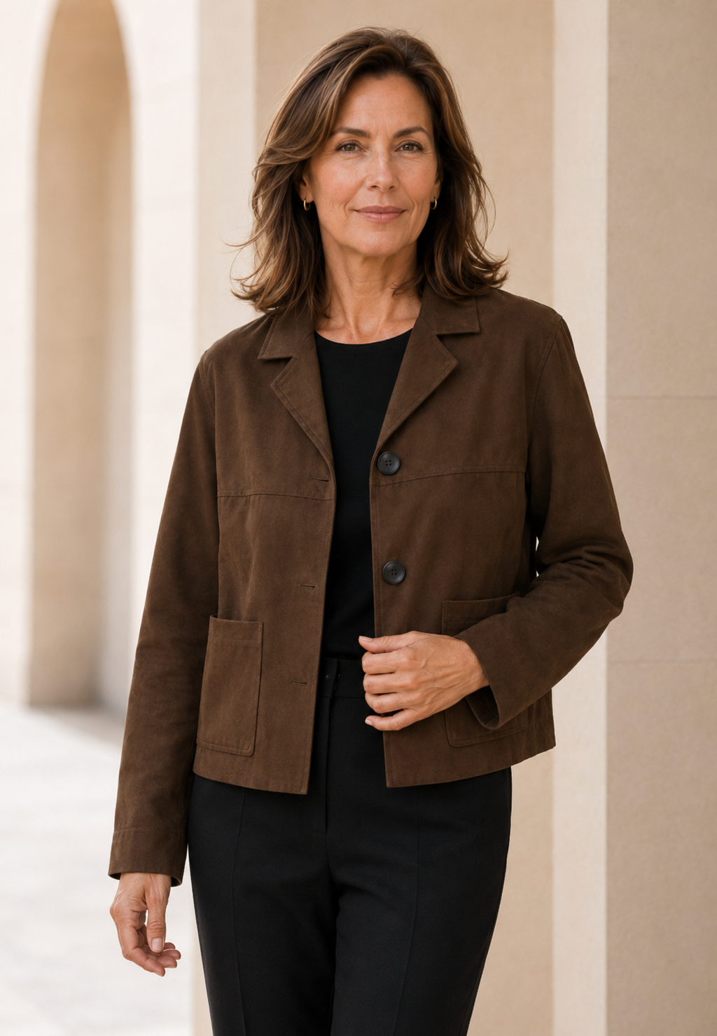 Blazer efecto ante mujer corte recto solapas botones bolsillos casual elegante - Sarah