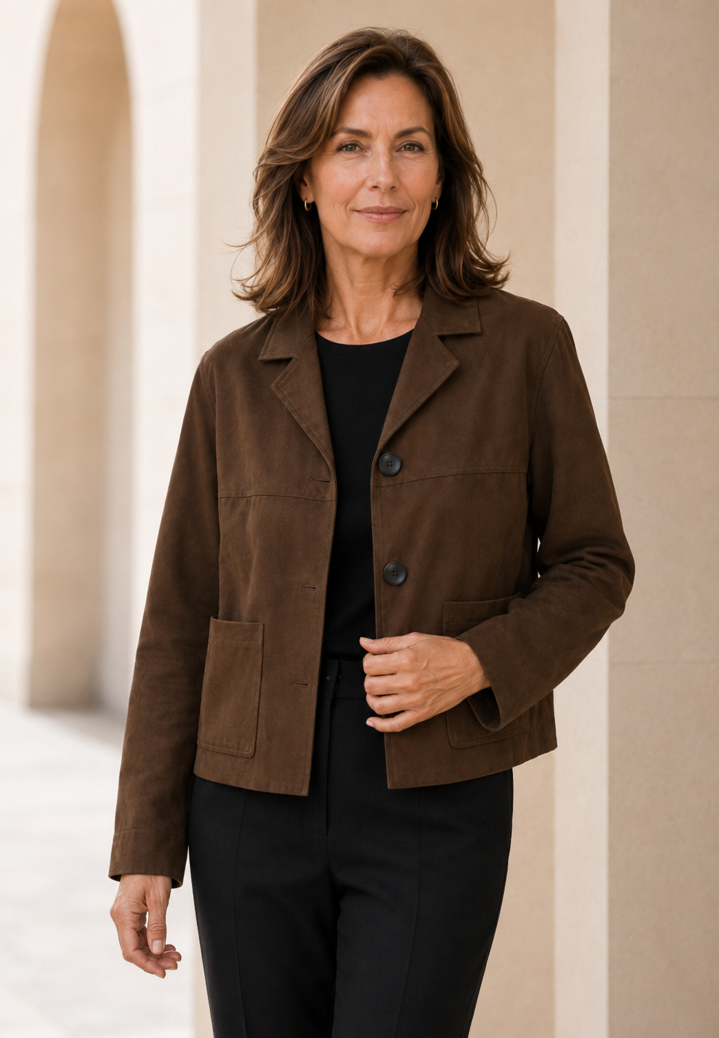 Blazer efecto ante mujer corte recto solapas botones bolsillos casual elegante - Sarah