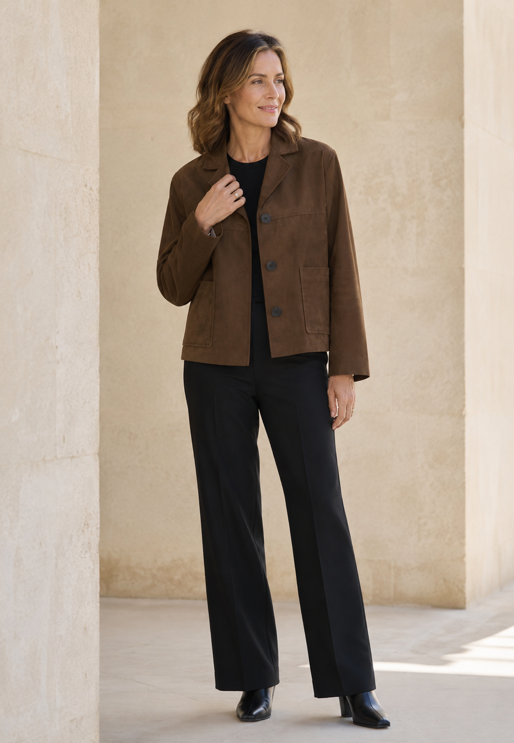 Blazer efecto ante mujer corte recto solapas botones bolsillos casual elegante - Sarah