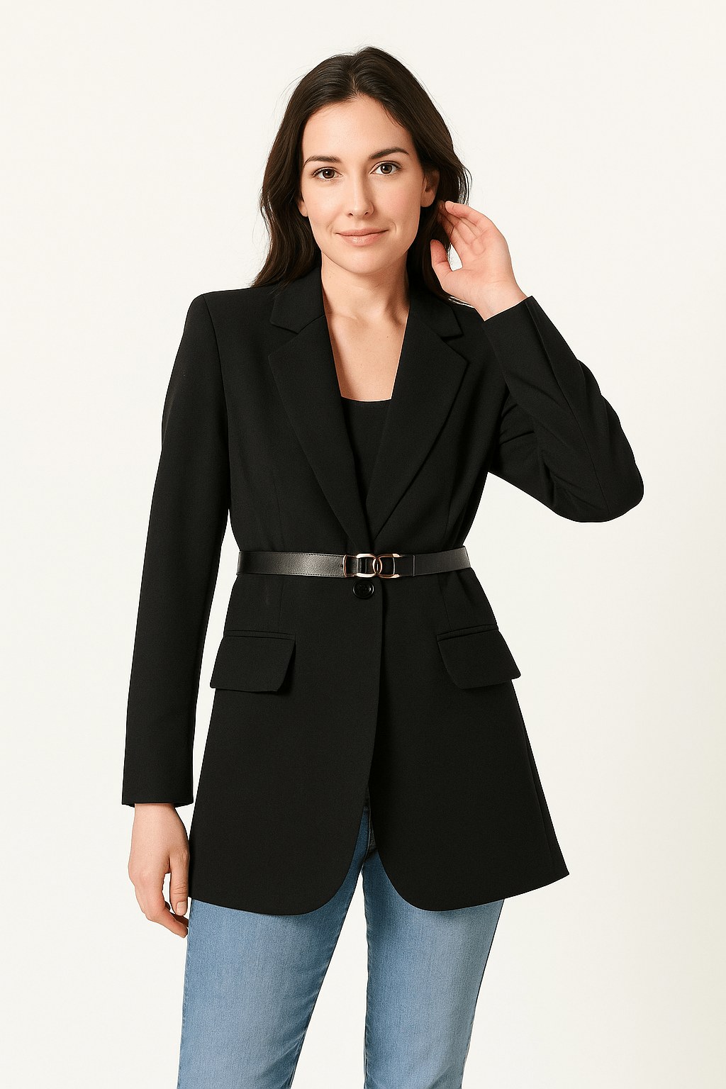 Blazer entallada mujer cinturón fino hebilla solapas bolsillos solapa sastre - Mila