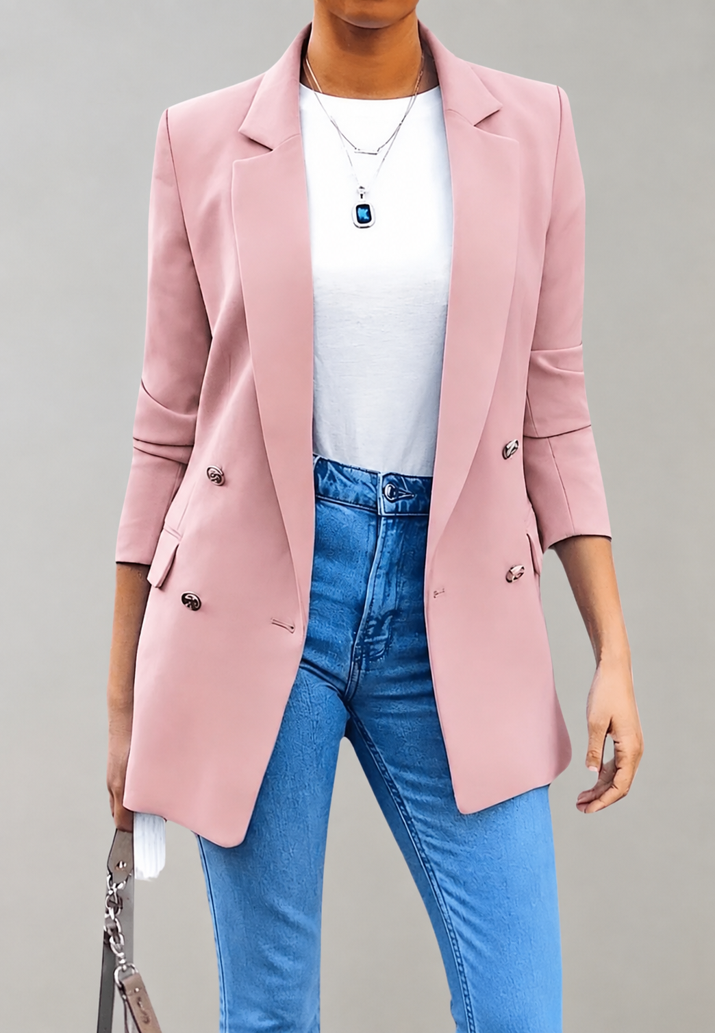 Blazer largo mujer doble botonadura solapas clásicas botones metálicos sastre - Greta