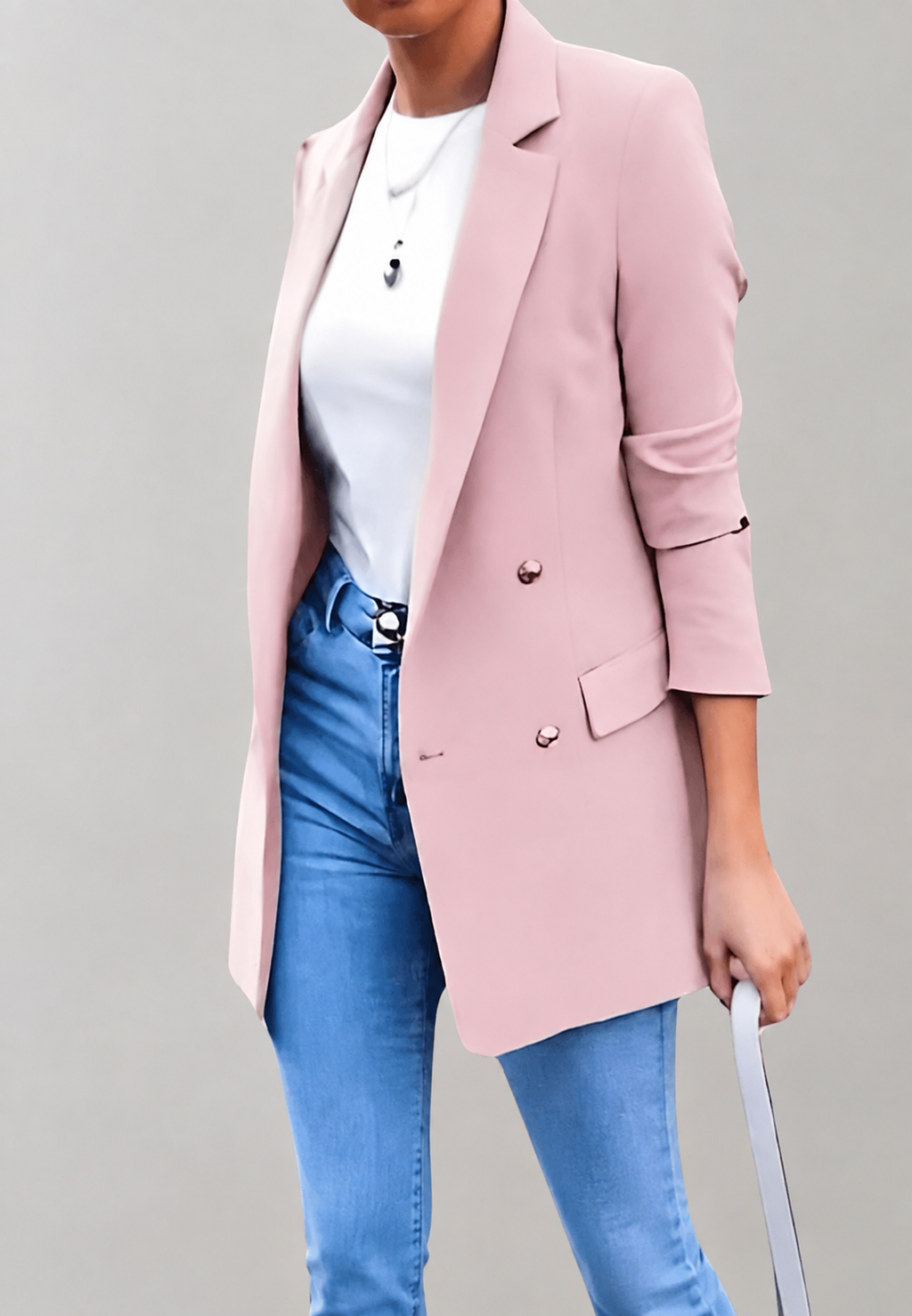 Blazer largo mujer doble botonadura solapas clásicas botones metálicos sastre - Greta