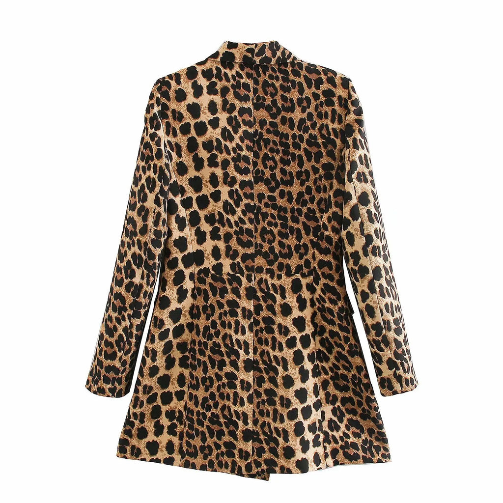 Blazer largo mujer estampado leopardo solapas sastre otoño invierno - Luise