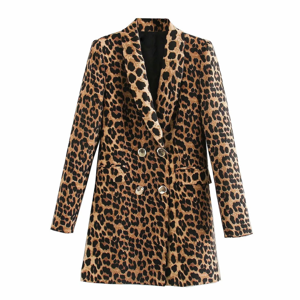 Blazer largo mujer estampado leopardo solapas sastre otoño invierno - Luise